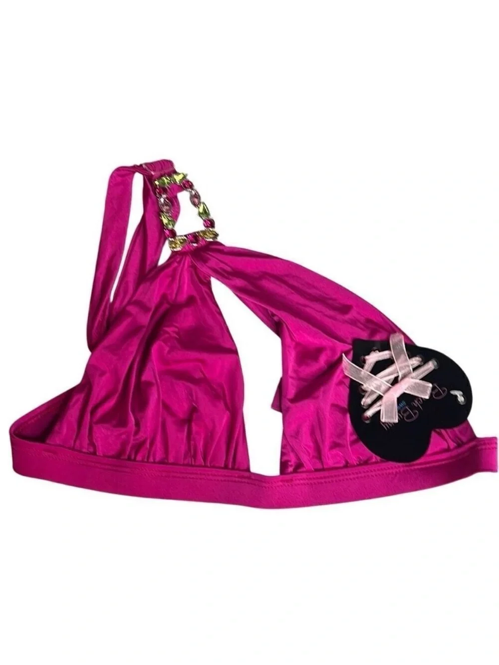 Women’s One-Shoulder Fuchsia Bikini with Jewel Accents